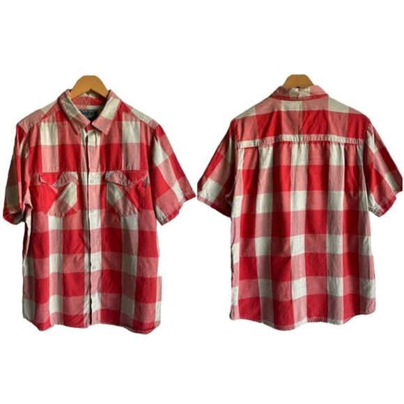 WOOLRICH Classic Men's Snap Front Plaid Shirt Size L Orange Tan Cream 100% Cotto - Picture 1 of 8